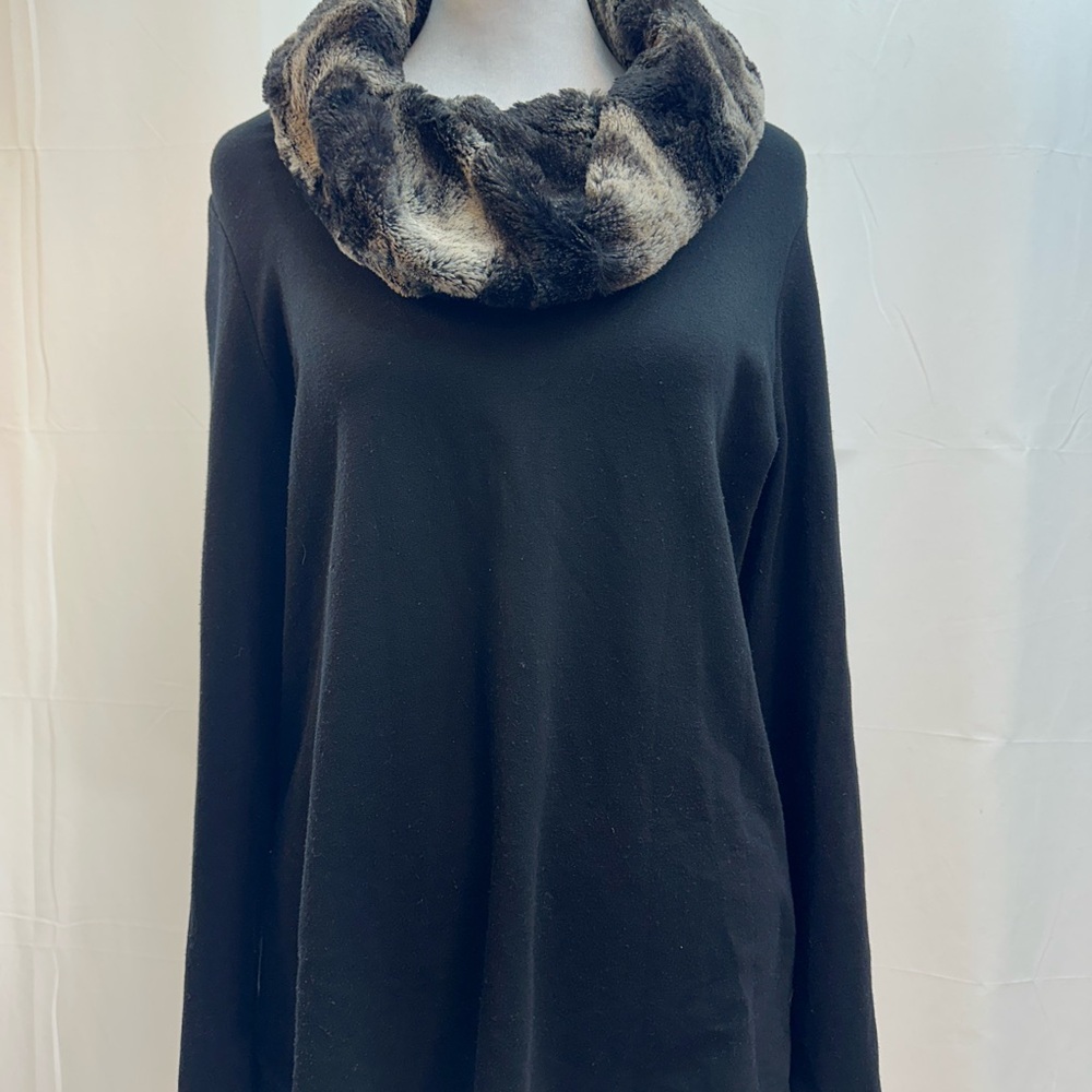 Saks Fifth Avenue Black Sweater with Faux Fur Cowl Neckline M